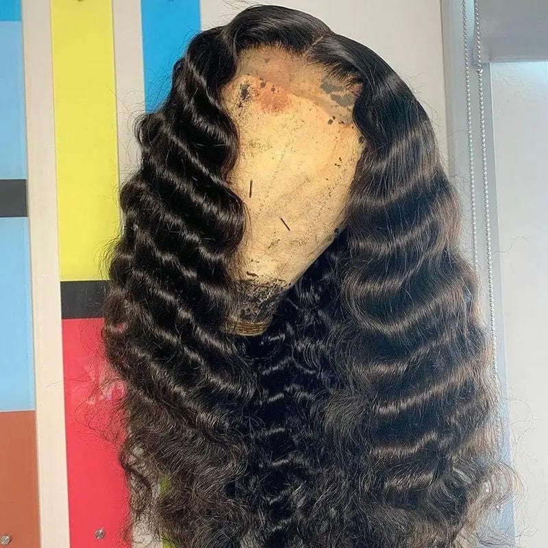 Long Inches Natural Black Color Super Wave Wig High Quality Cuticle Aligned Brazilian Human Hair Lace Front Wigs