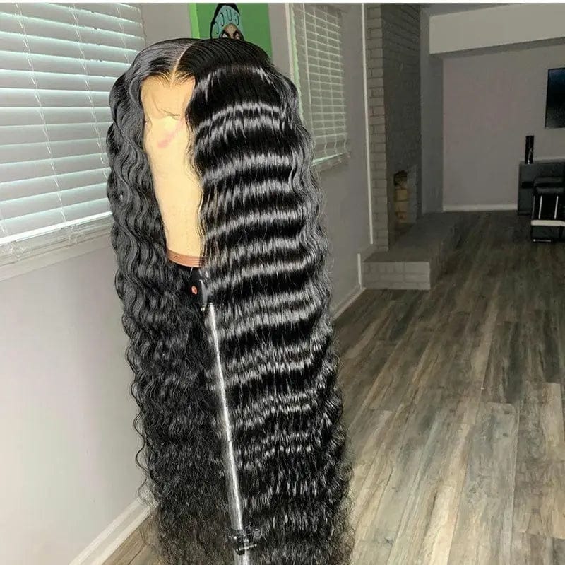 Long Inches Natural Black Color Super Wave Wig High Quality Cuticle Aligned Brazilian Human Hair Lace Front Wigs