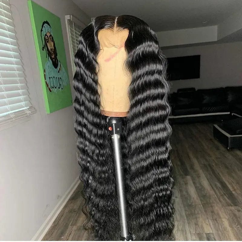 Long Inches Natural Black Color Super Wave Wig High Quality Cuticle Aligned Brazilian Human Hair Lace Front Wigs