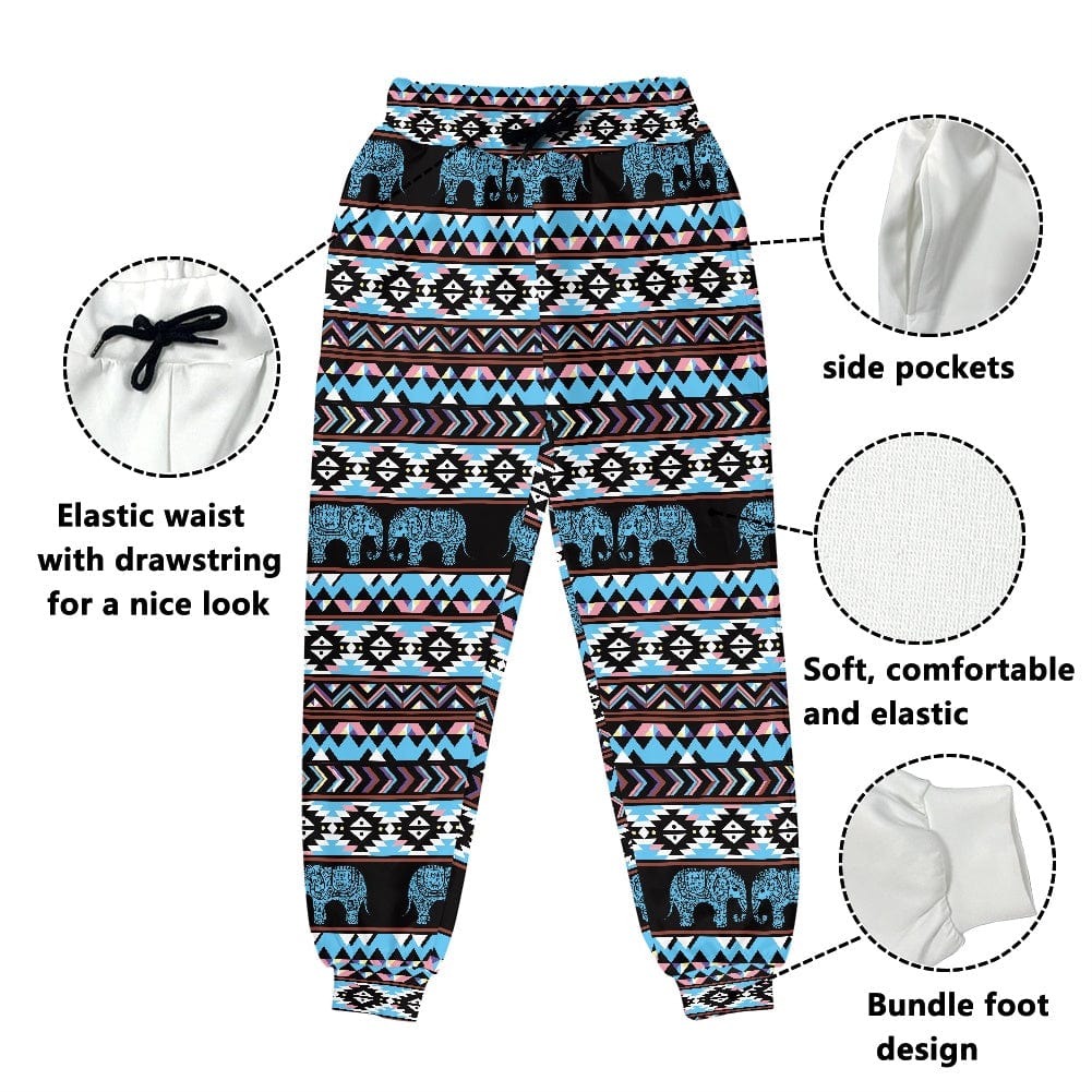 Long Pants for Women Summer Casual Trousers Loose Elephant Pattern Harem Pants Mid Waist Lace-up Thai Traditional Sport Trouser