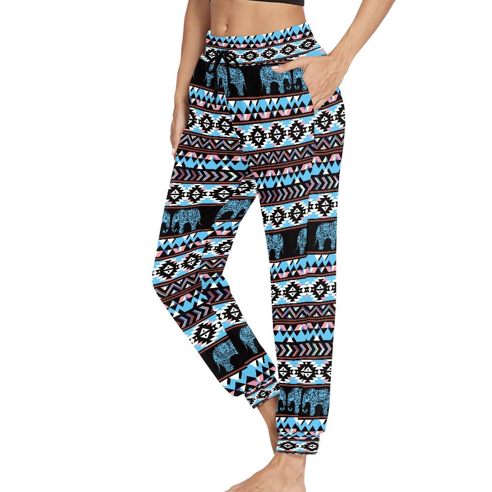 Long Pants for Women Summer Casual Trousers Loose Elephant Pattern Harem Pants Mid Waist Lace-up Thai Traditional Sport Trouser