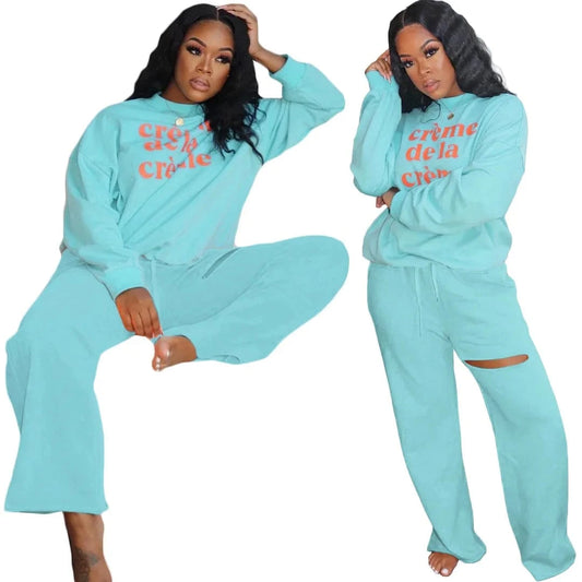 Long Sleeve Fall Winter Loose Sweatshirt Suit Jogger Sweatsuit Outfits For Women Clothing Casual Two Piece Pants Set Tracksuit
