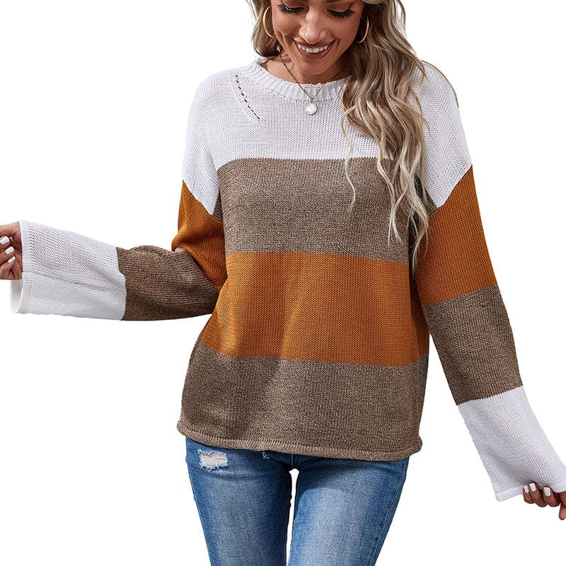 Loose Autumn Winter Striped Sweater Women Pullover Womens Sweaters Oversized Color Block Sweater