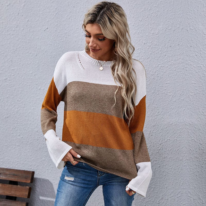 Loose Autumn Winter Striped Sweater Women Pullover Womens Sweaters Oversized Color Block Sweater