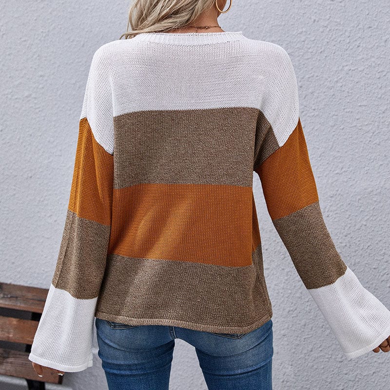 Loose Autumn Winter Striped Sweater Women Pullover Womens Sweaters Oversized Color Block Sweater