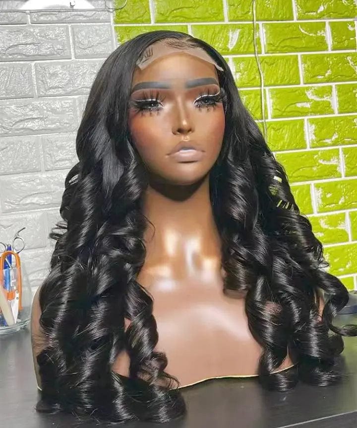 Loose Wave Natural Black Color Peruvian Human Virgin Hair 13*4 Lace Front Wigs for Black Women
