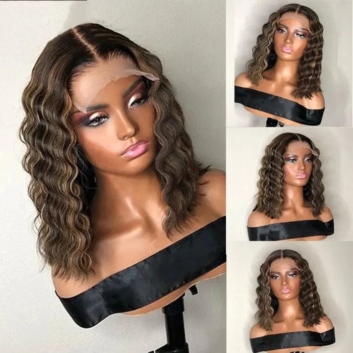 Loose Wave Real Human Hair Wig Ombre 2 Tone Highlight Honey Brown Color 13*4 Lace Front Wig For Black Women