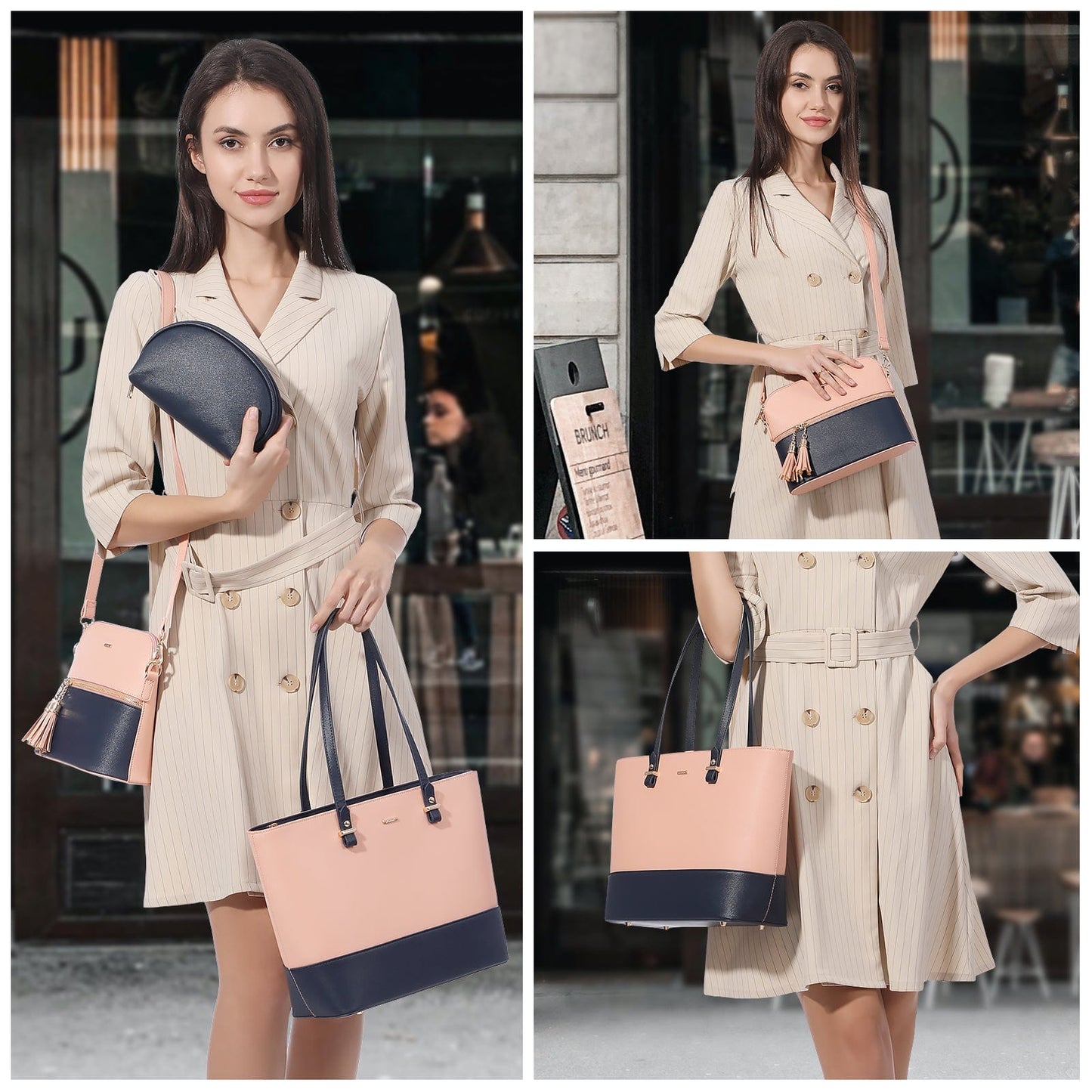 LOVEVOOK 2022 Luxury Designer Leather Women's Purse and Handbags 3 in 1 Hand Bags Set Ladies Shoulder Tote Bag Women Handbags