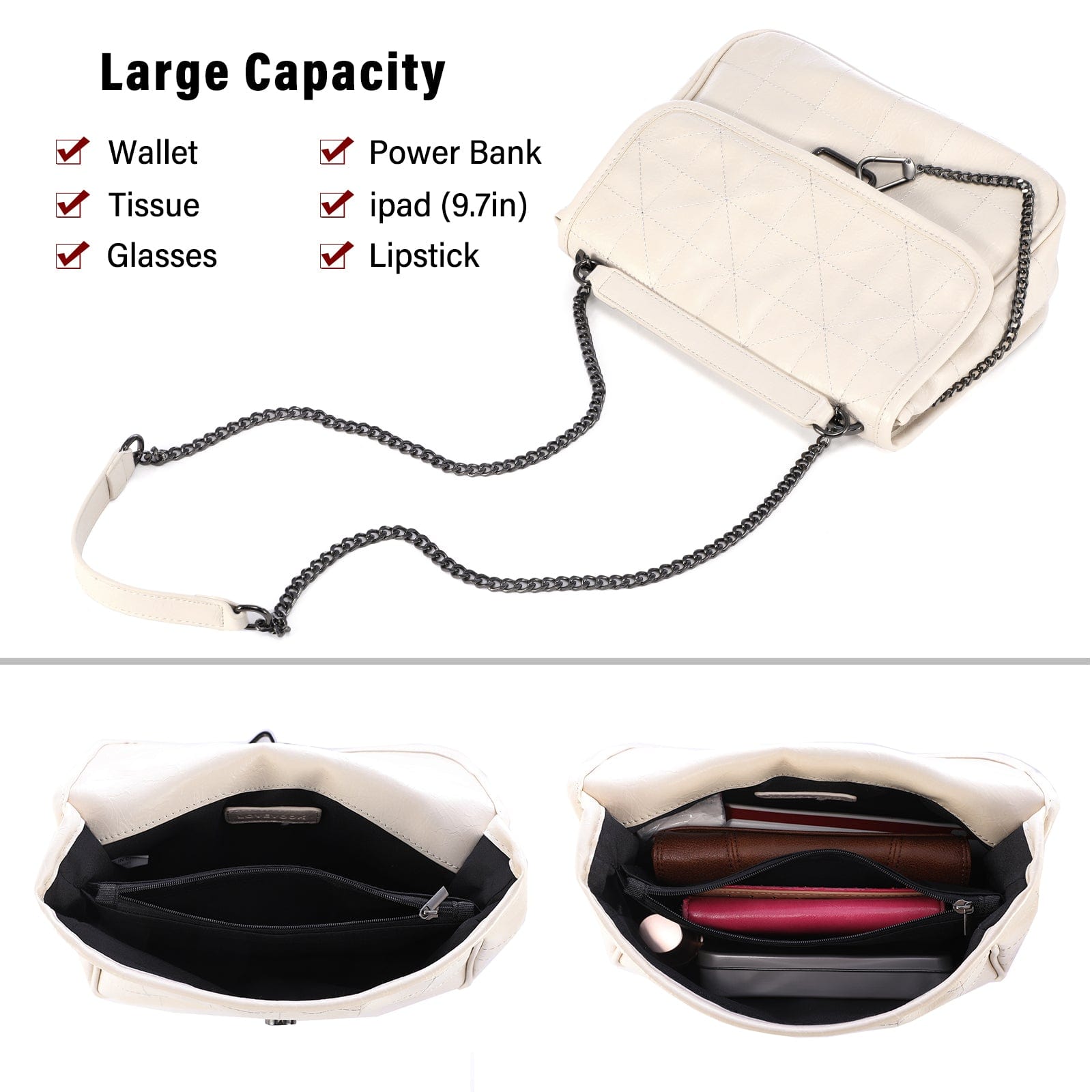 LOVEVOOK Brand Designer Luxury 2023 Quilted PU Leather Shoulder Pueses with Chain Strap Casual Crossbody Bags for Women Ladies