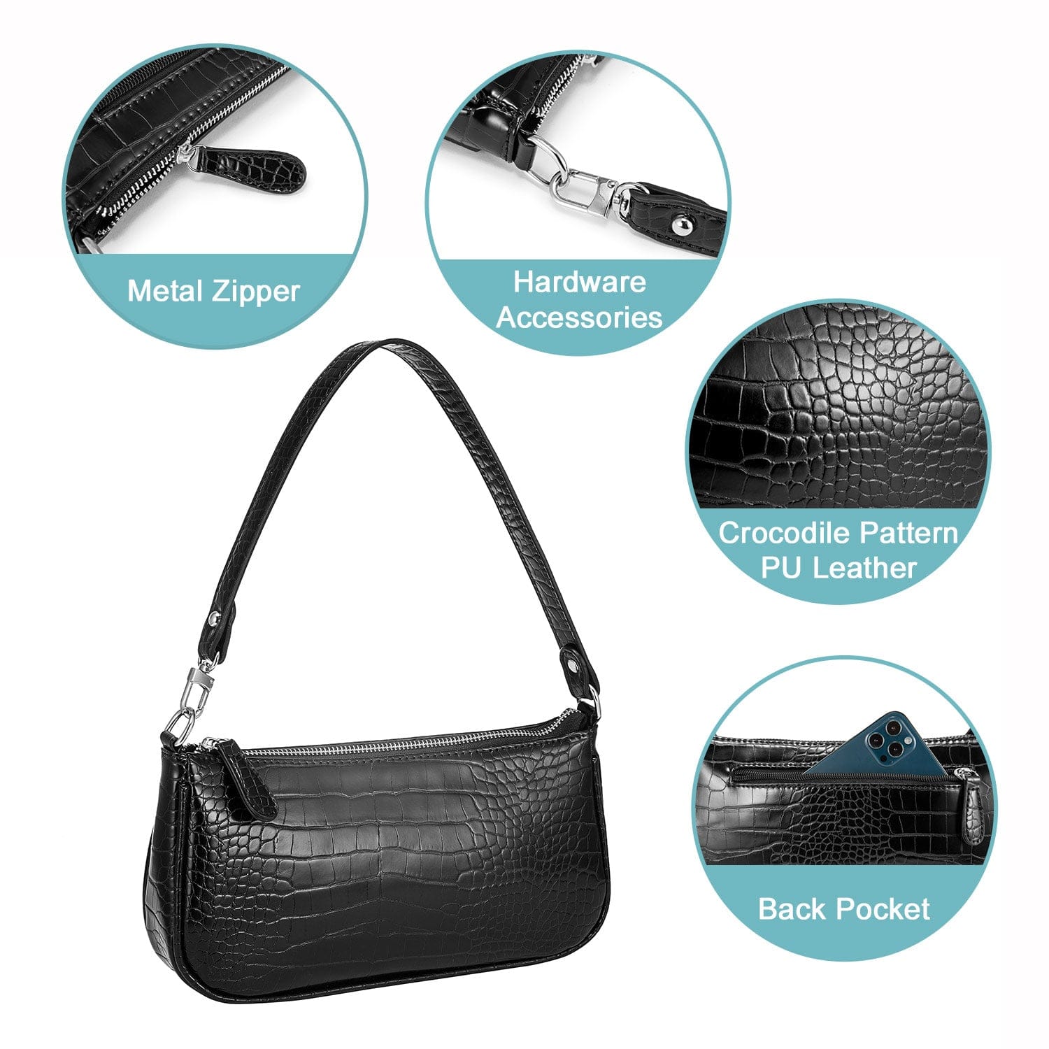 LOVEVOOK Crocodile Pattern PU leather Small Purse for Women Retro Classic Tote HandBag Ladies Shoulder Clutch Purse Bags