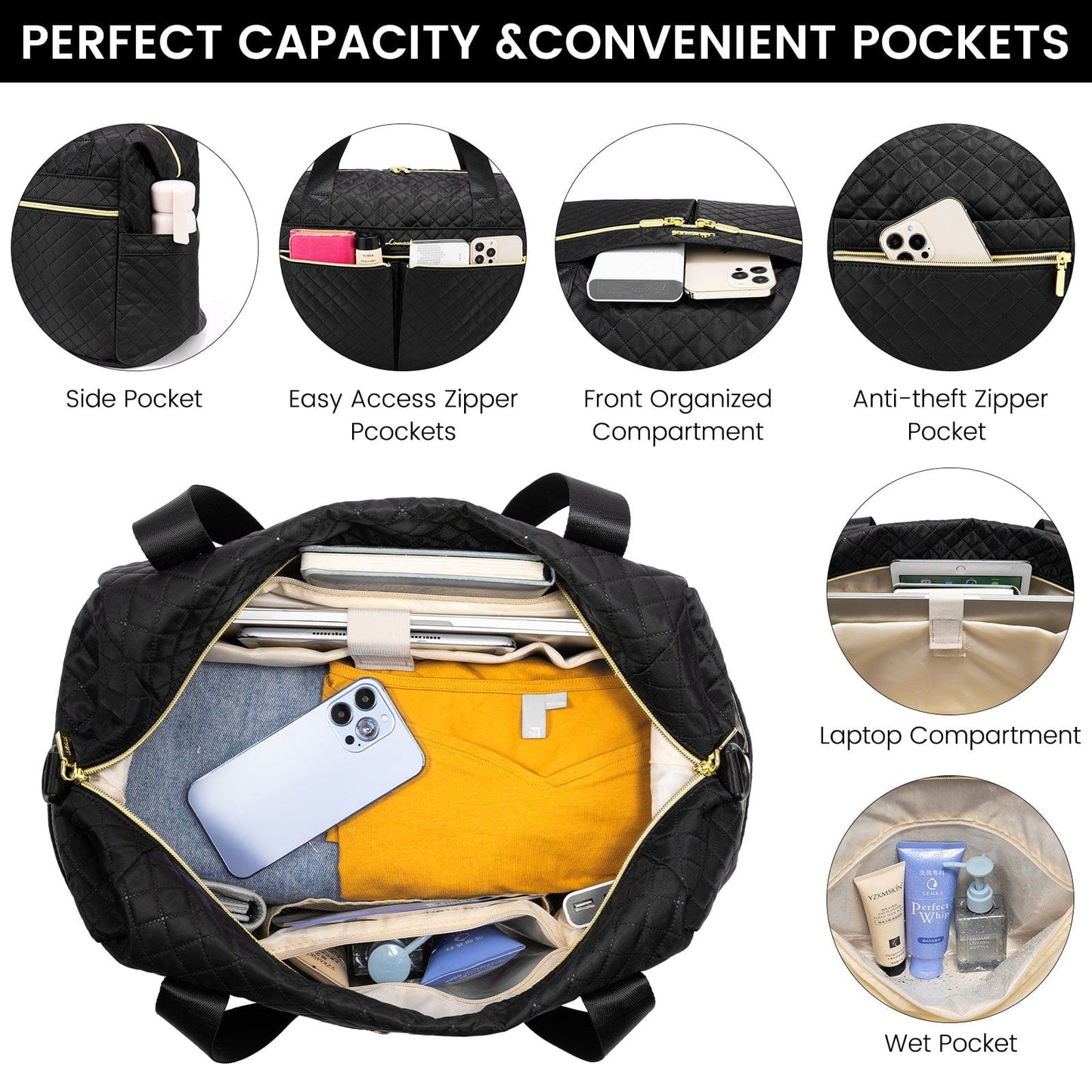 LOVEVOOK Weekender Overnight Bag with Toiletry Purses Large Capacity Gym Bag Fashion Travel Duffle Bags for Women