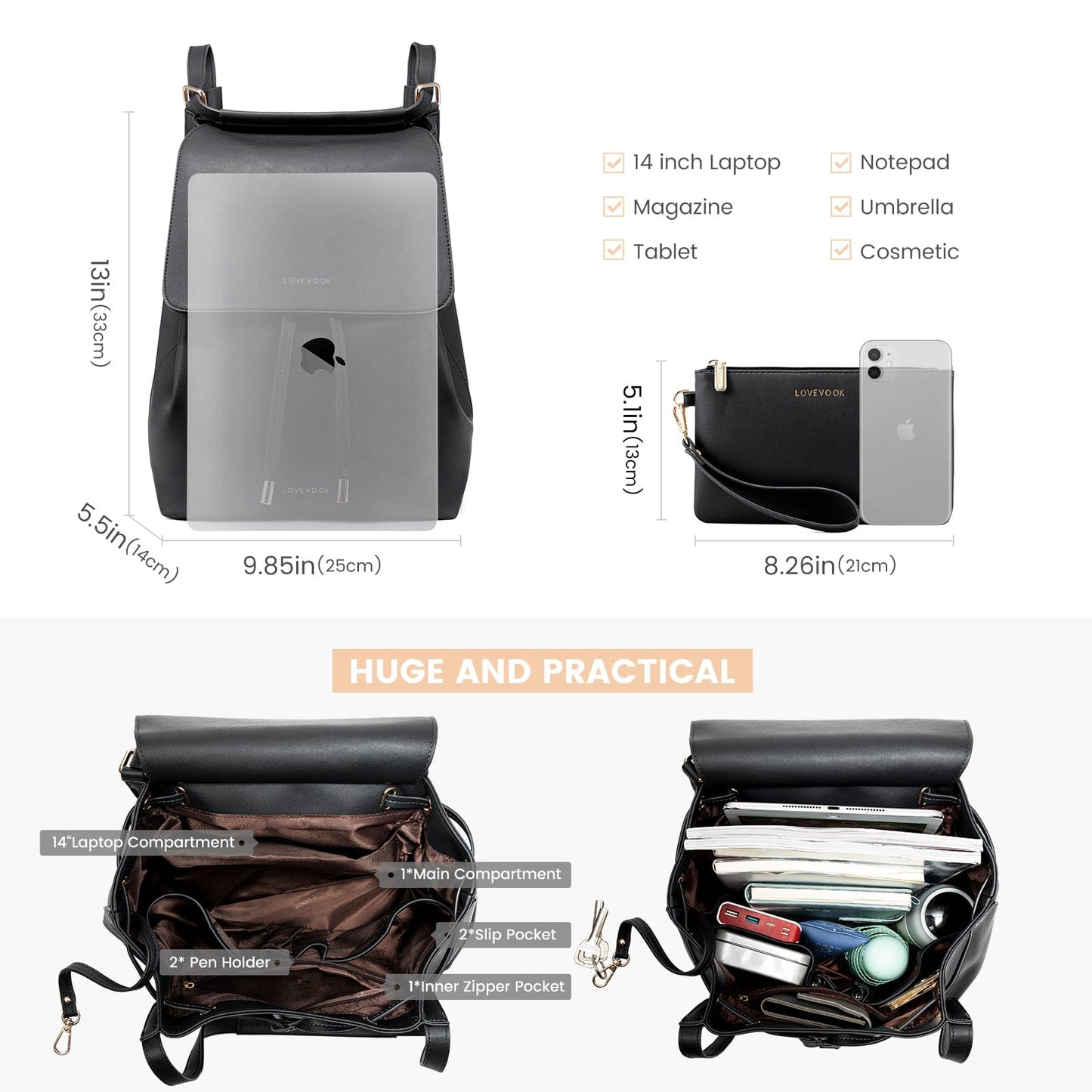 LOVEVOOK wholesale 2pc ladies gift handbag set 2022 pu leather office shoulder tote bags Convertible backpacks custom women bags