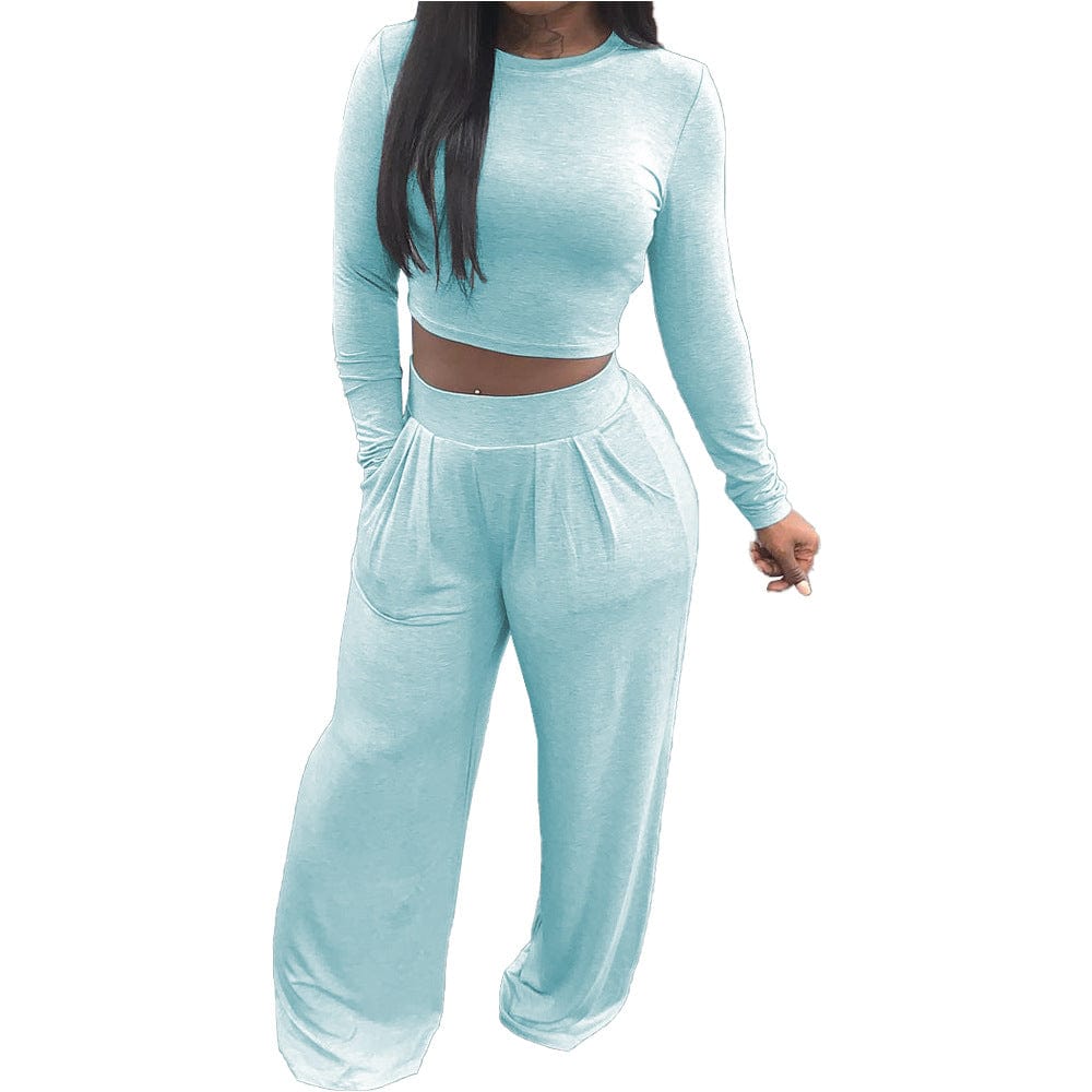 LQ-059 Solid Color Wide-Leg Loose Casual Two Piece Set Fall Winter New Suit Women Clothes 2 Piece Matching Sets
