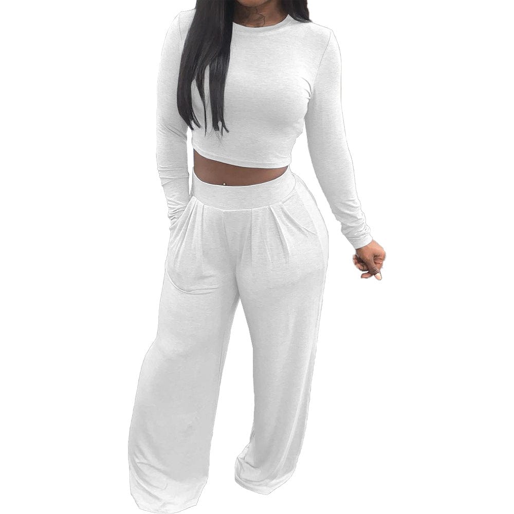 LQ-059 Solid Color Wide-Leg Loose Casual Two Piece Set Fall Winter New Suit Women Clothes 2 Piece Matching Sets