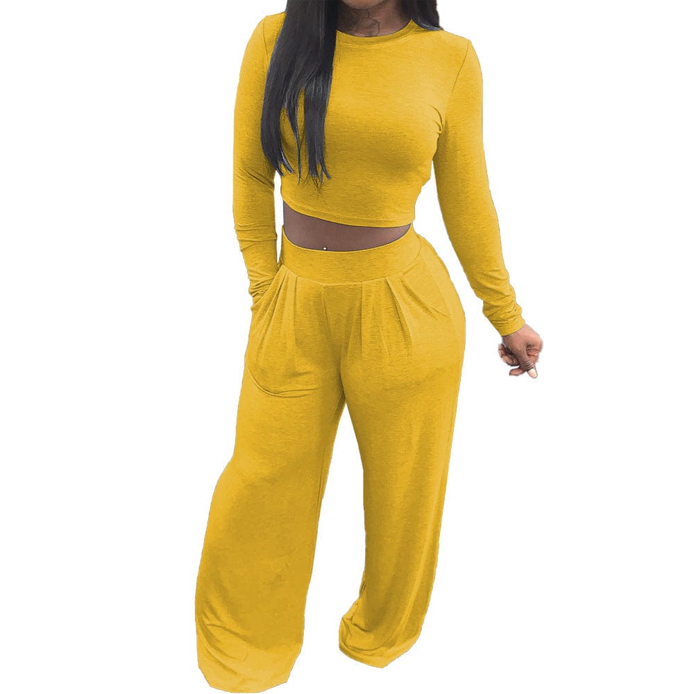 LQ-059 Solid Color Wide-Leg Loose Casual Two Piece Set Fall Winter New Suit Women Clothes 2 Piece Matching Sets
