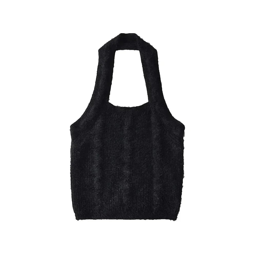 Luluxixiyaya Summer Plush Halter Tank Twist Cute Crop Top Women with Candy Color Y2K Knitted