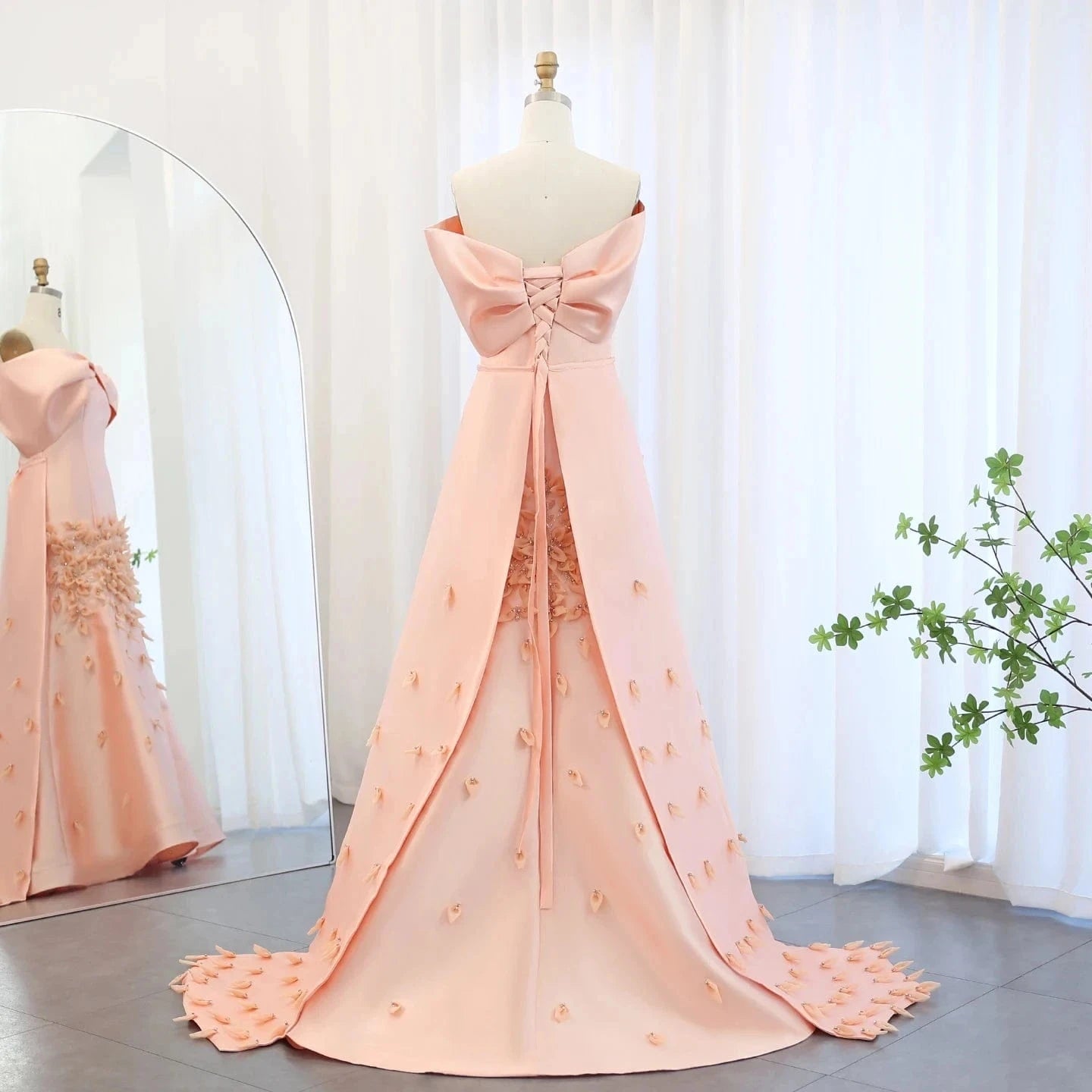 Luxury 3D Flowers Blush Pink Satin Mermaid Evening Dress Elegant Off Shoulder Women Wedding Prom Party Gowns Sz464