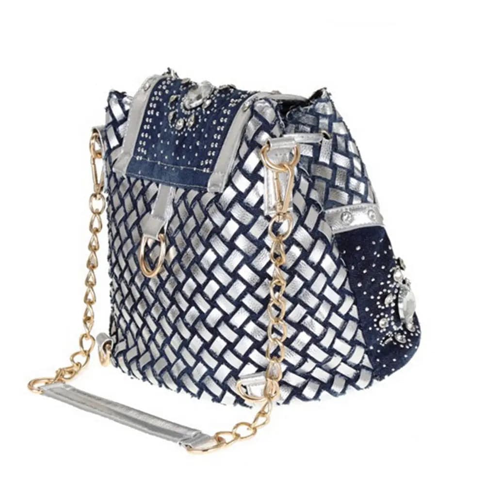 Luxury Bags Women Handbags Trendy Women Canvas Handmade Weave Leather Tote Handbags Diamond Messenger Bags  Women Shoulder Bags