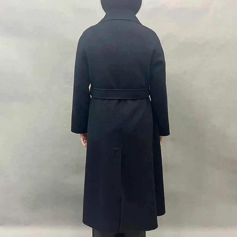 Luxury Belted Extra Long Cashmere Coats Elegant Oversized Women Cashmere Coats