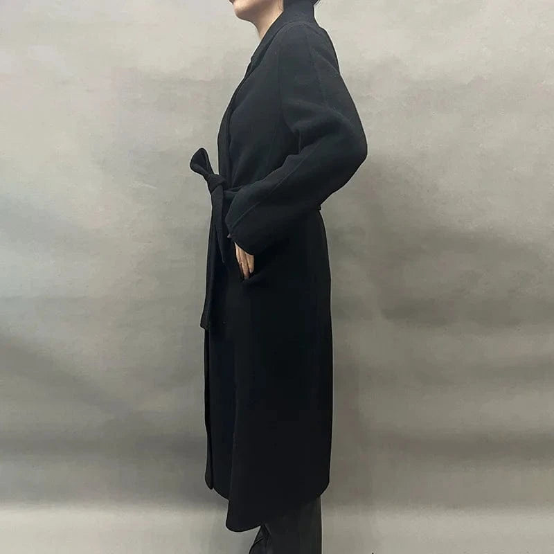 Luxury Belted Extra Long Cashmere Coats Elegant Oversized Women Cashmere Coats