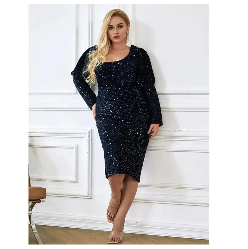 luxury big plus size women ladies birthday party sparkly sequin red midi wedding evening dress 5XL elegant gown with sequins