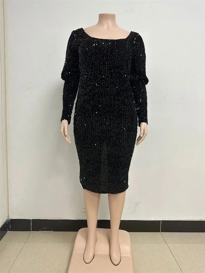 luxury big plus size women ladies birthday party sparkly sequin red midi wedding evening dress 5XL elegant gown with sequins
