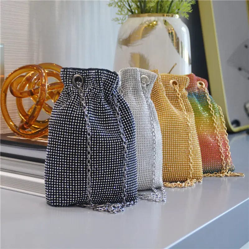 Luxury  Bling Crystal Bucket Shoulder Bag Clutch Evening Rhinestone Bag Ladies Diamond Party Purse Bucket Handbag for Women