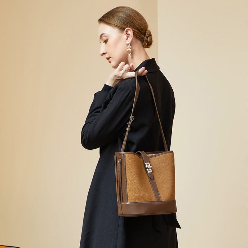 Luxury design cowhide bucket bag for ladies new fashion crossbody genuine leather bag custom logo 2 in 1 shoulder bag women