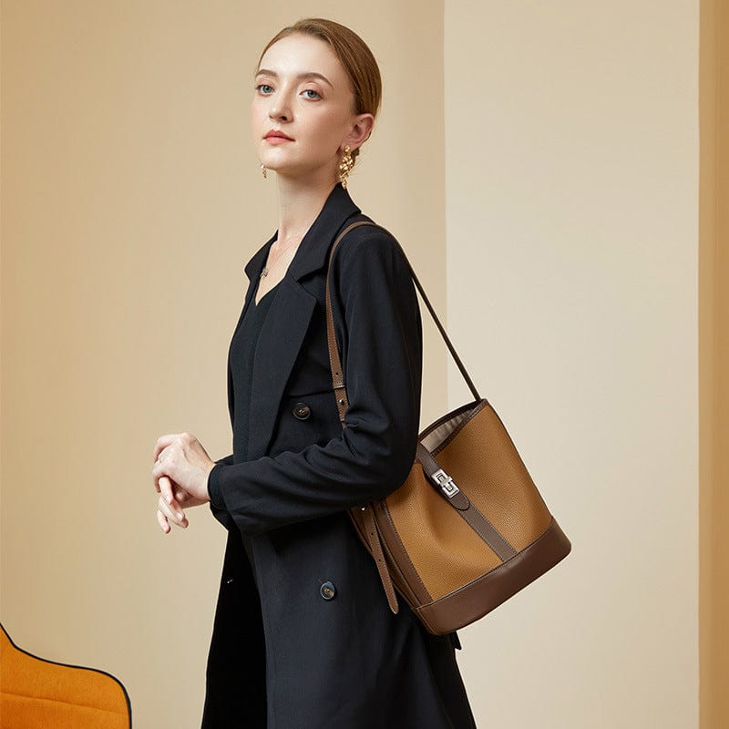 Luxury design cowhide bucket bag for ladies new fashion crossbody genuine leather bag custom logo 2 in 1 shoulder bag women