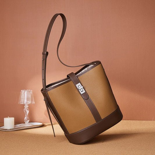 Luxury design cowhide bucket bag for ladies new fashion crossbody genuine leather bag custom logo 2 in 1 shoulder bag women