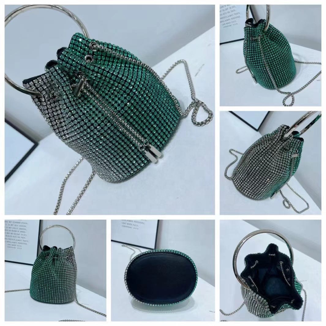 Luxury Designer Handbag Vintage Metal Handmade Rhinestone Bucket Bag Crystal Shiny Rhinestones Diamond Evening Bag Clutch Bag