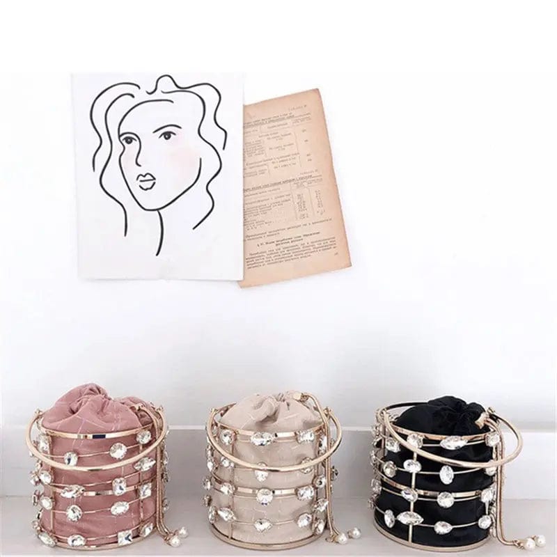 Luxury Designer Rhinestone Women Clutch Bag Decorative Ladies Mini Bucket Handbags Diamond Dinner Purse