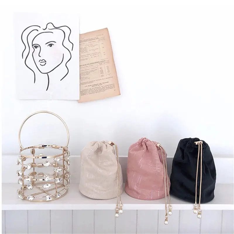 Luxury Designer Rhinestone Women Clutch Bag Decorative Ladies Mini Bucket Handbags Diamond Dinner Purse