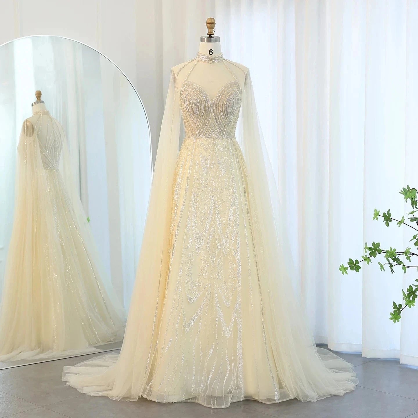 Luxury Dubai A-Line Blue Evening Dress With Cape Sleeves Elegant Pink Yellow Plus Size For Women Wedding Party Sz090