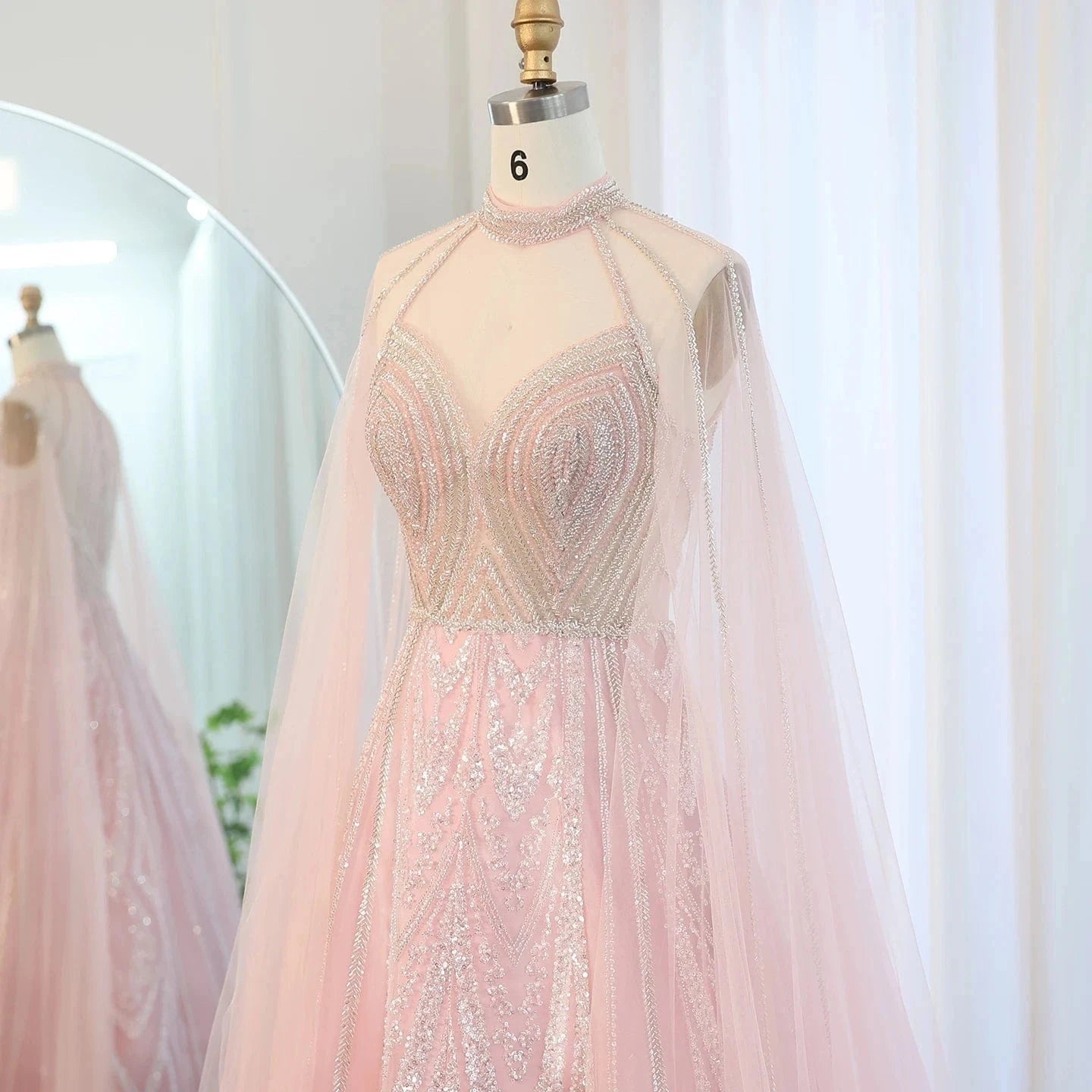 Luxury Dubai A-Line Blue Evening Dress With Cape Sleeves Elegant Pink Yellow Plus Size For Women Wedding Party Sz090
