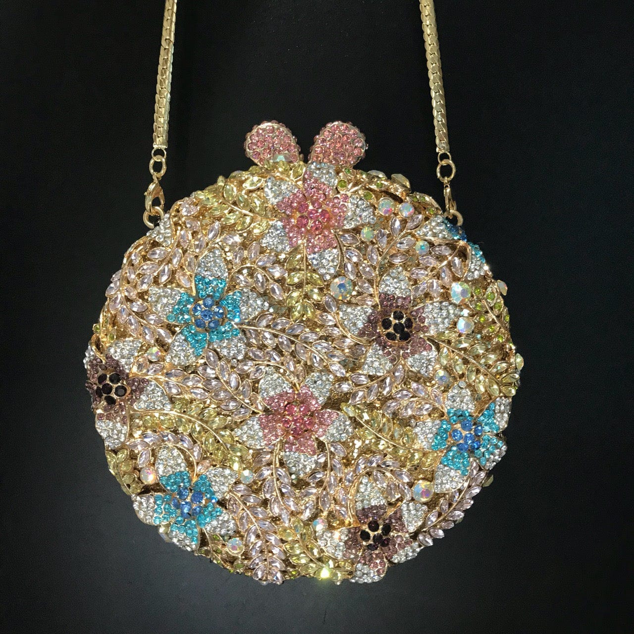 Luxury Fancy Crystal Clutch Bag Evening Flower Crystal Purse Ladies Round Handbag Wedding Rhinestones Bags
