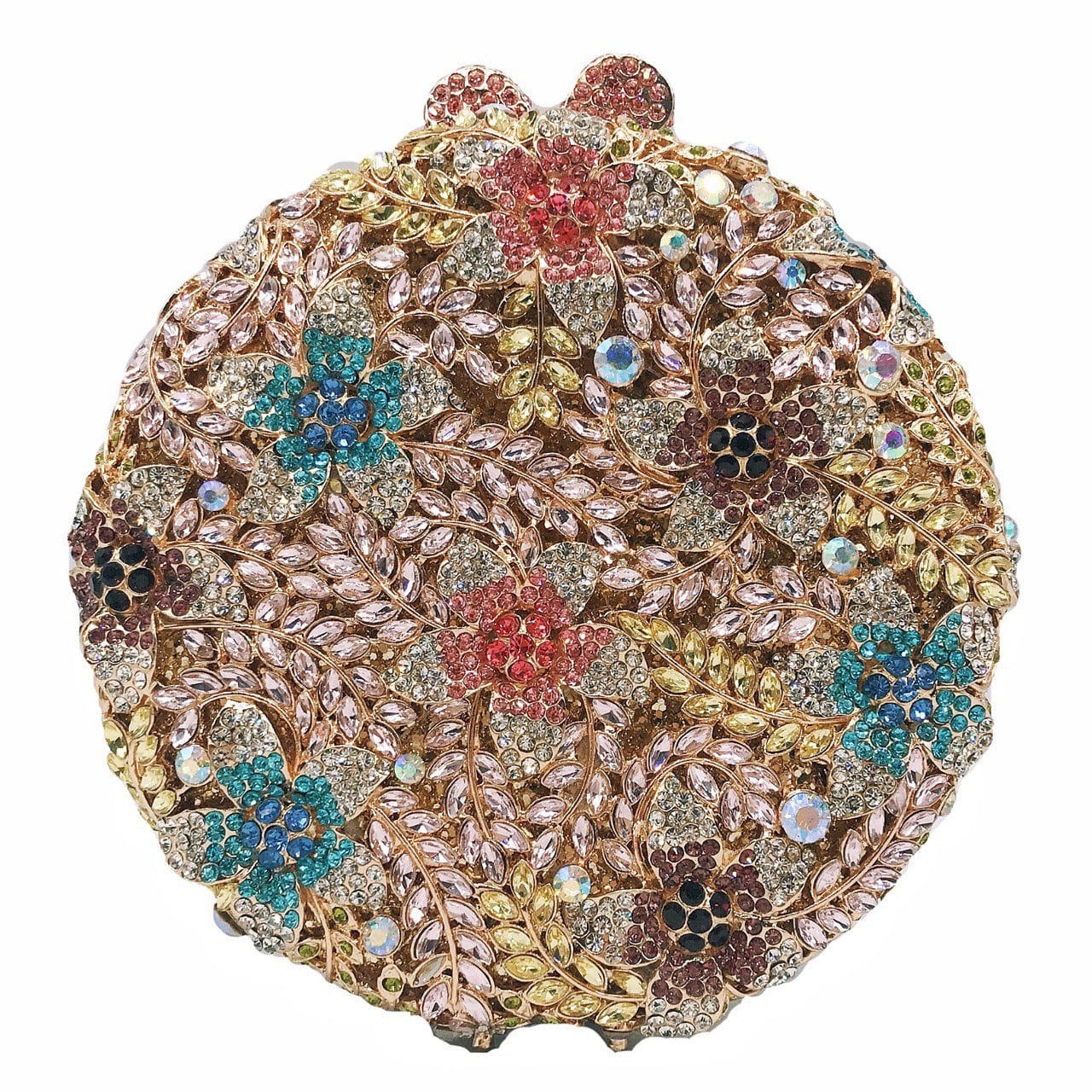 Luxury Fancy Crystal Clutch Bag Evening Flower Crystal Purse Ladies Round Handbag Wedding Rhinestones Bags