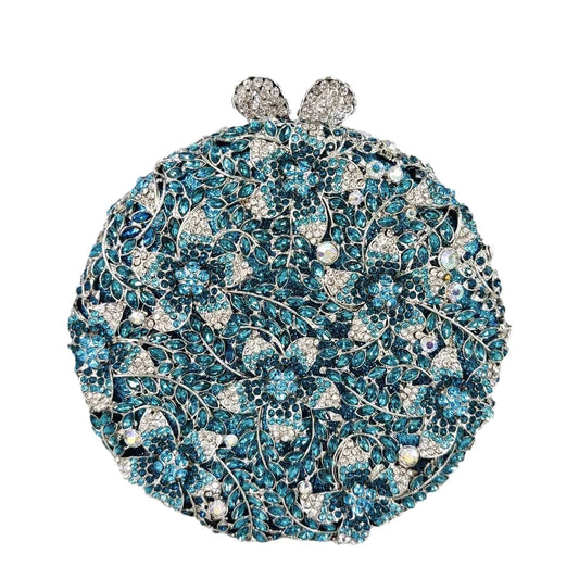 Luxury Fancy Crystal Clutch Bag Evening Flower Crystal Purse Ladies Round Handbag Wedding Rhinestones Bags