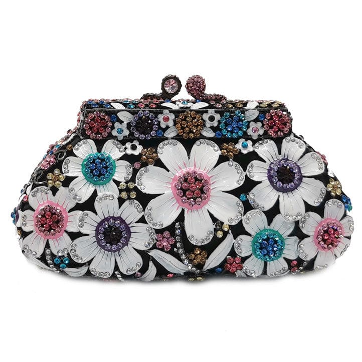 Luxury fashion designer women evening flower crystal hand clutch bags rhinestone purse for party