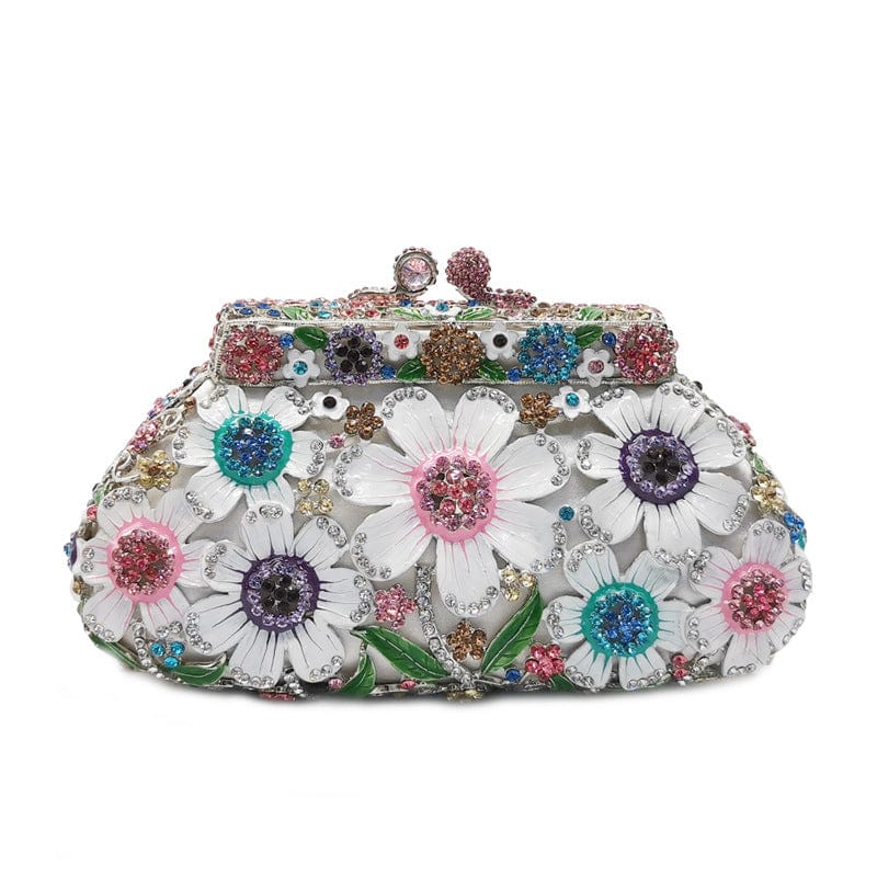 Luxury fashion designer women evening flower crystal hand clutch bags rhinestone purse for party