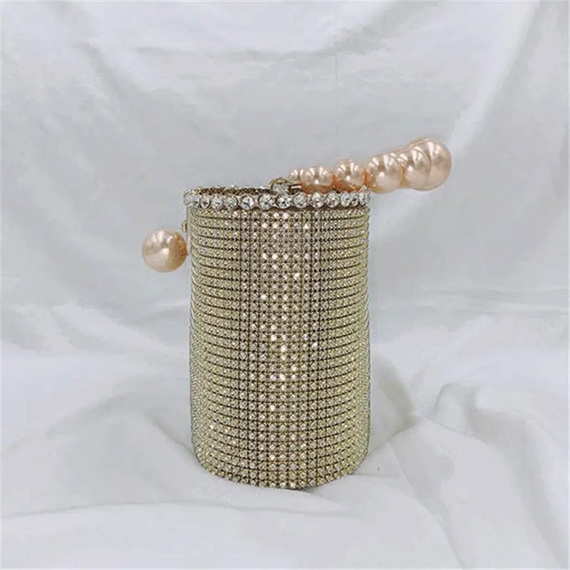 Luxury Fashion Shinny Diamonds Evening Clutch Bags Women Pearls Handle Metal Cage Clutch Purse Crystal Tote Bag For Ladies