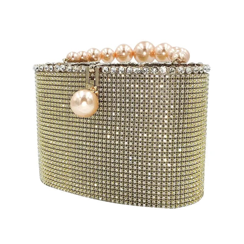 Luxury Fashion Shinny Diamonds Evening Clutch Bags Women Pearls Handle Metal Cage Clutch Purse Crystal Tote Bag For Ladies