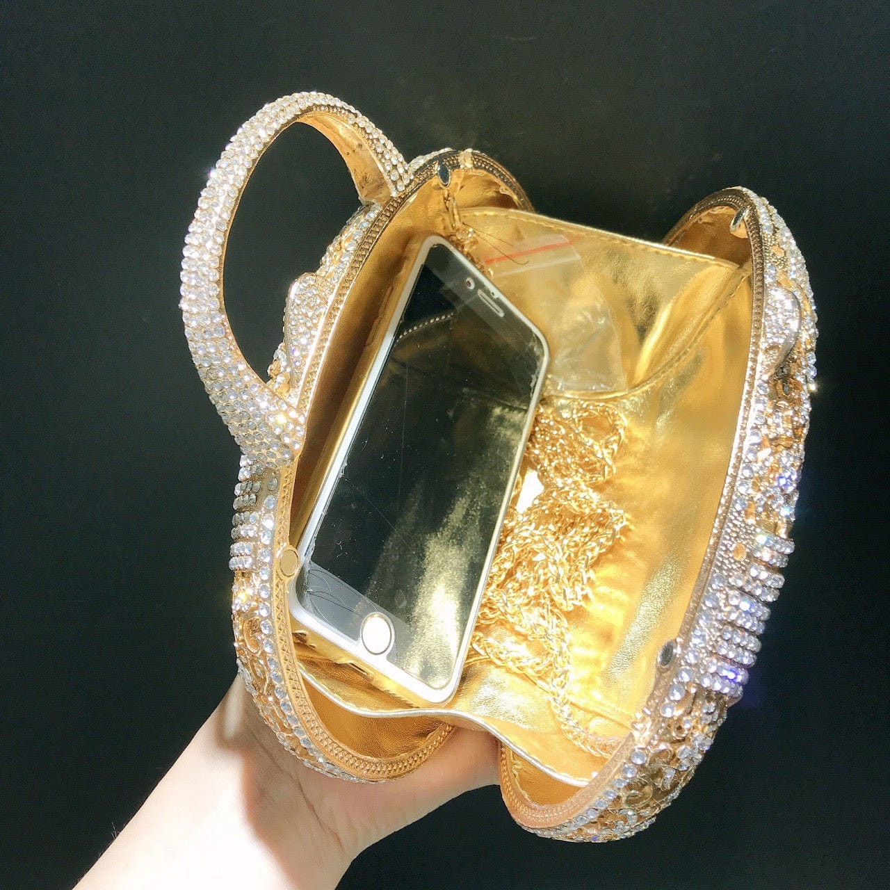 Luxury Ladies Bling Oval Shape Crystal Clutch Evening Bags with Handle Woman Bridal Rhinestone Handbags and Purses