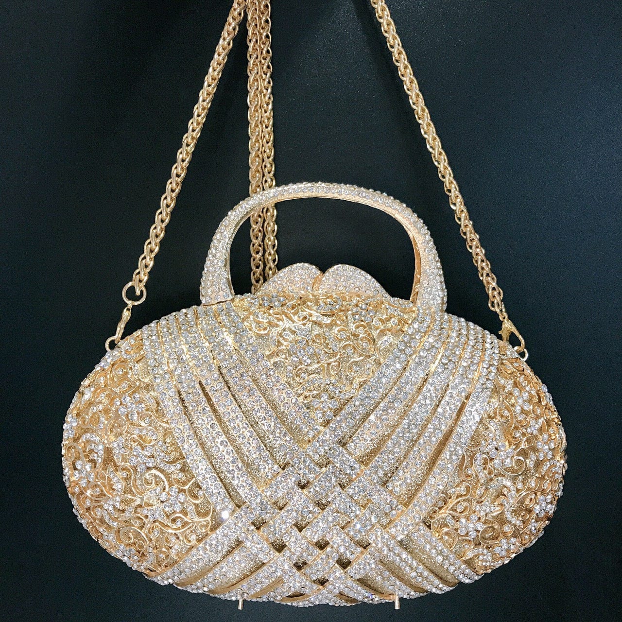Luxury Ladies Bling Oval Shape Crystal Clutch Evening Bags with Handle Woman Bridal Rhinestone Handbags and Purses
