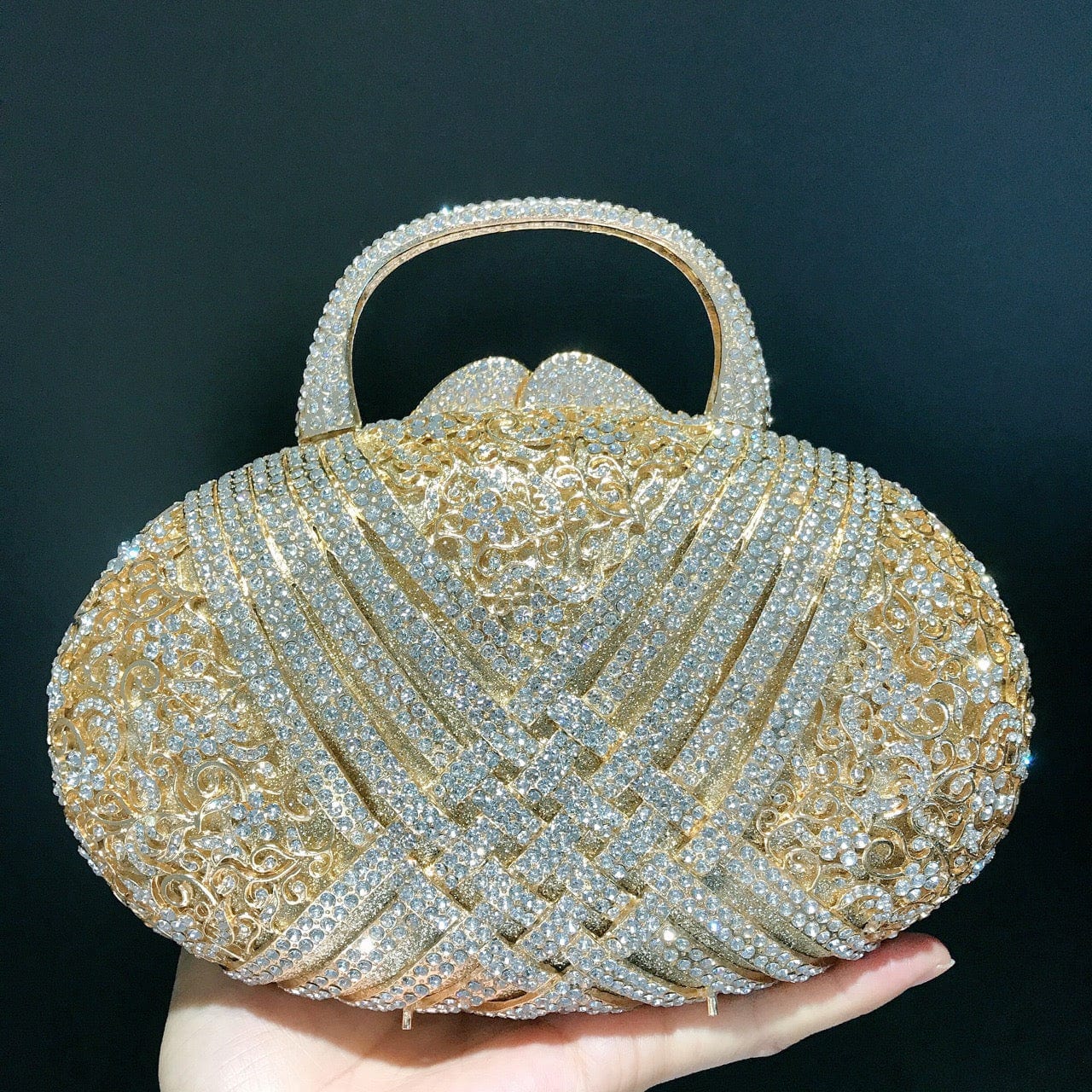 Luxury Ladies Bling Oval Shape Crystal Clutch Evening Bags with Handle Woman Bridal Rhinestone Handbags and Purses