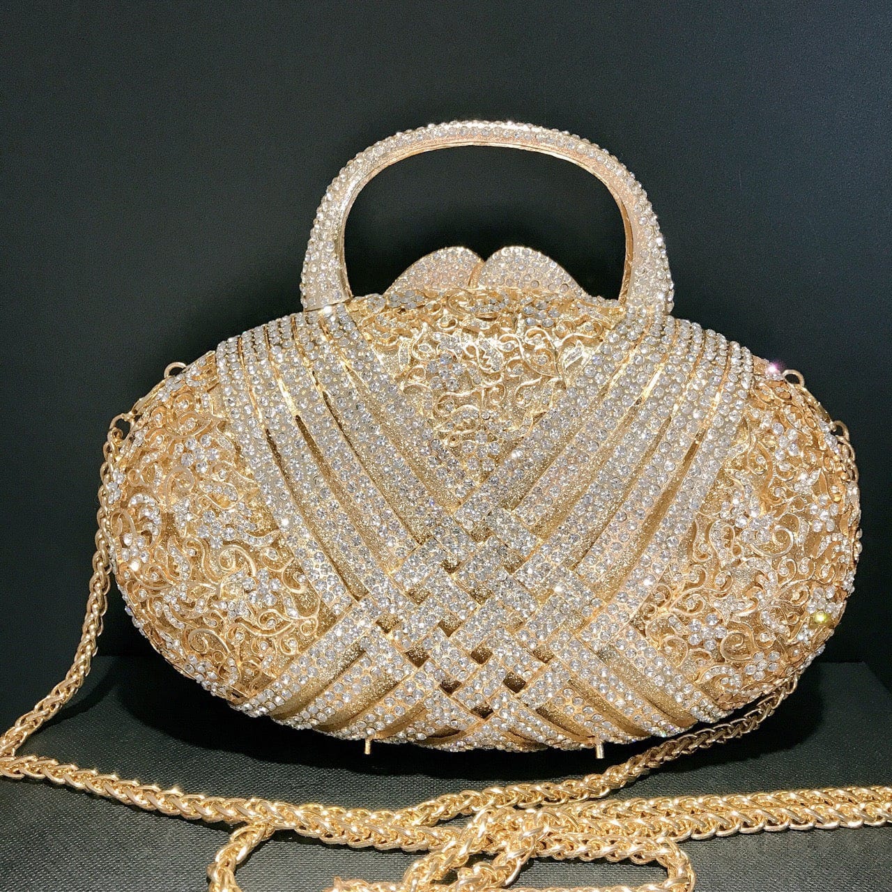 Luxury Ladies Bling Oval Shape Crystal Clutch Evening Bags with Handle Woman Bridal Rhinestone Handbags and Purses