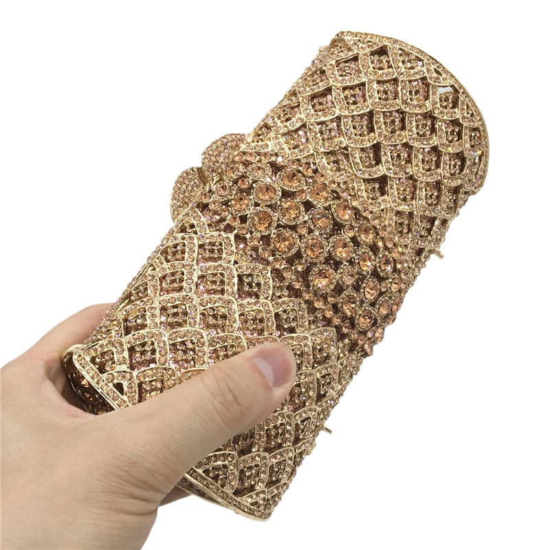 Luxury Ladies Bling Rhinestone Clutch Bag Wholesales Metal Hollow Out Crystal Evening Bag Diamond Wedding Clutch Purse