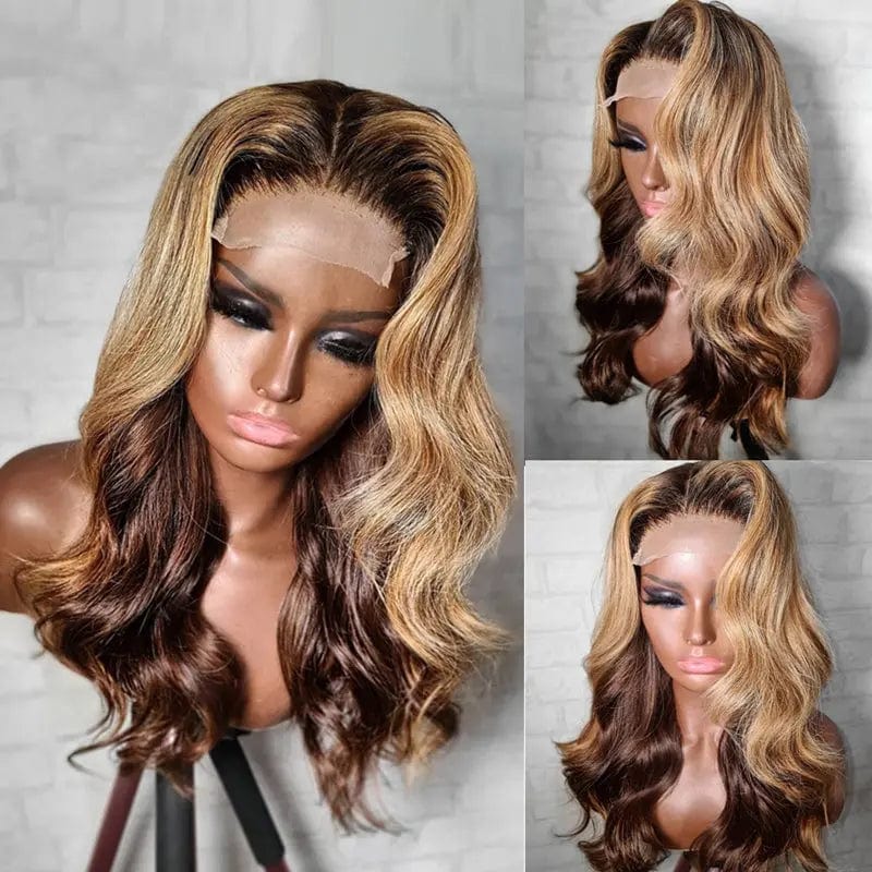 Luxury Ombre Brown Perruque One Donor Wigs Human Hair Lace Front Natural Wave Cuticle Aligned Hair Vendors Lace Frontal Wig