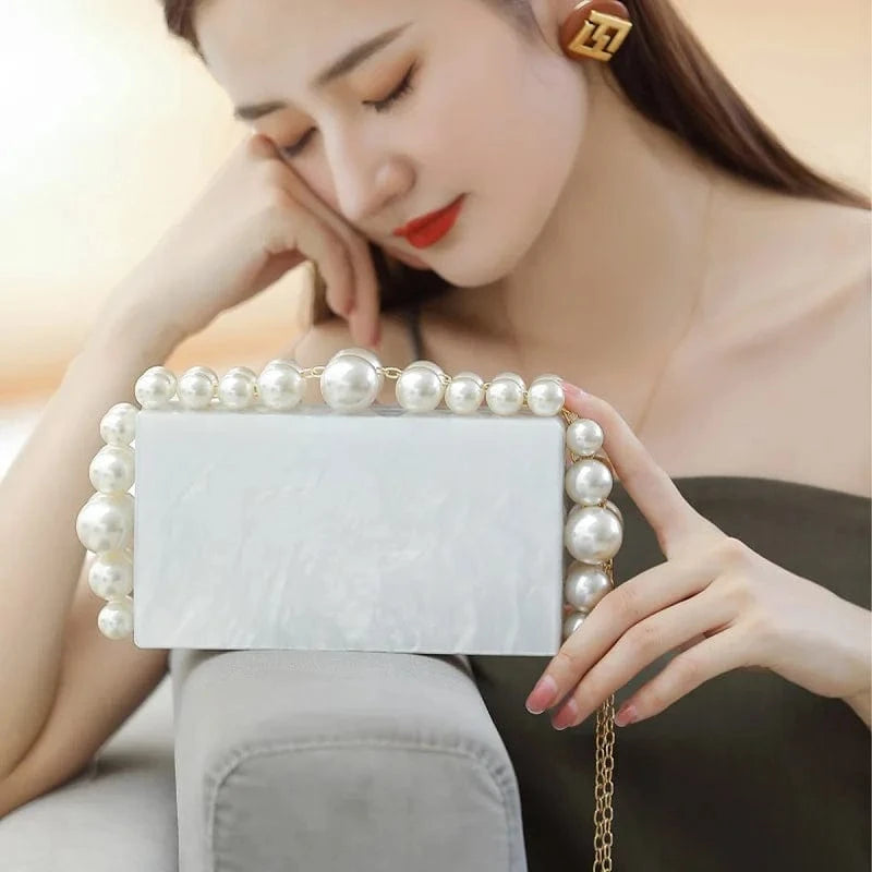 Luxury party wedding designer acrylic women pearl handbag clutch purse evening bag