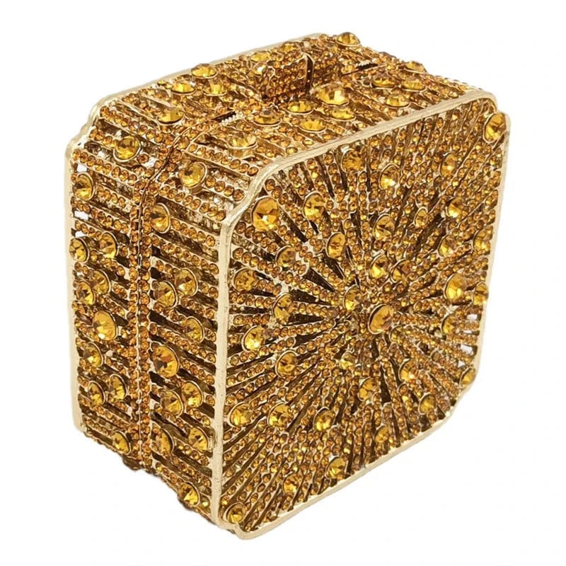 Luxury sparkle square shape rhinestone bridal clutch evening bag handbag green crystal diamond purse for women